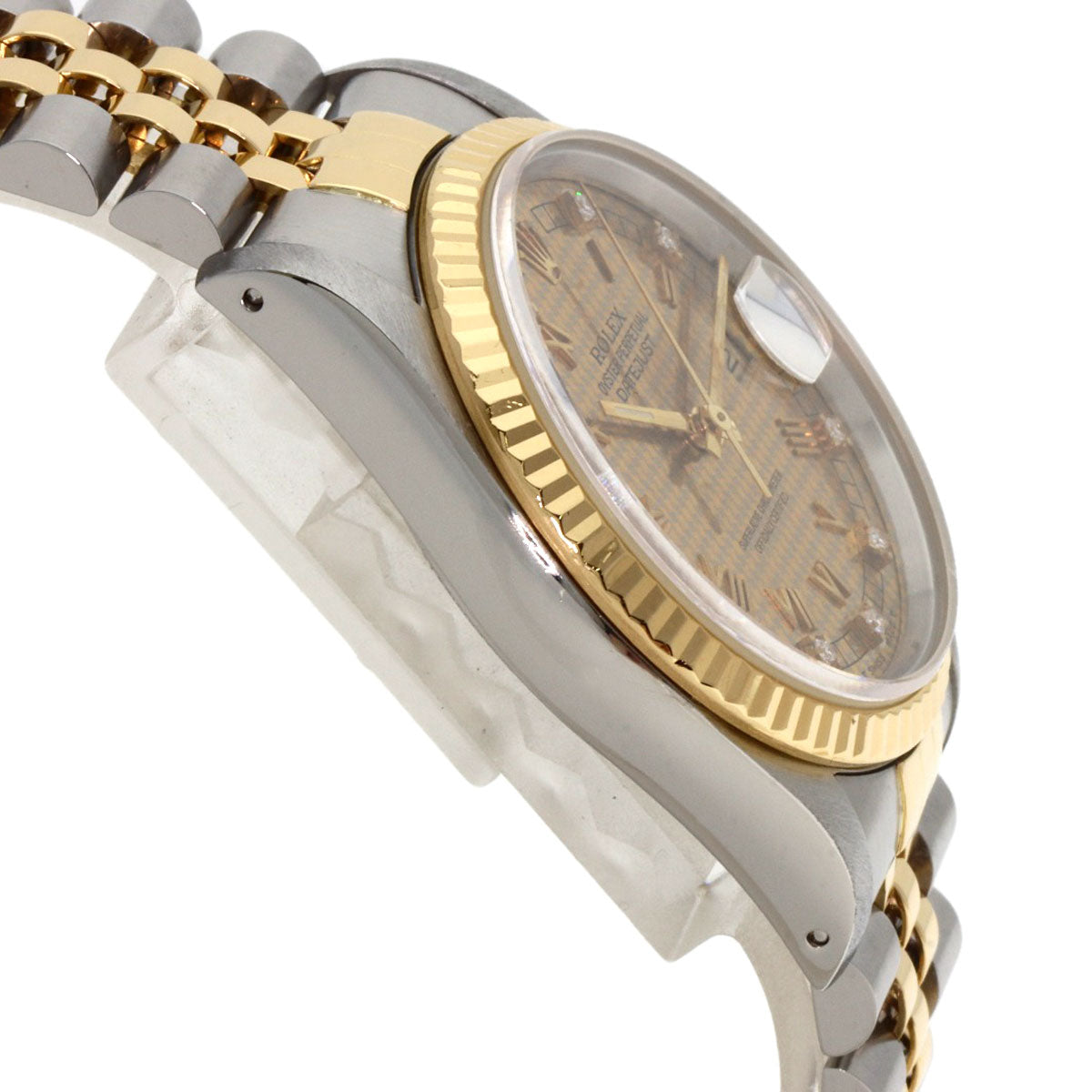 ROLEX Datejust 10P Diamond Champagne Houndstooth Watches 16233G Stainless Steel/SSxK18YG mens
