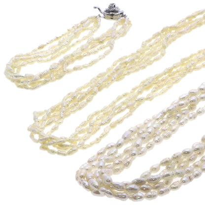 Freshwater Pearl 5-Row Bracelet Necklace 3-Piece Set Necklace Silver Metal 97.7g　Ladies