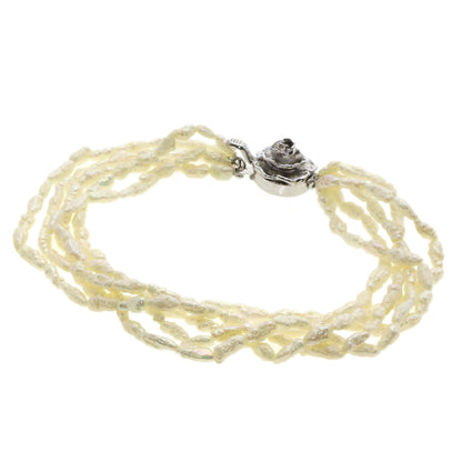 Freshwater Pearl 5-Row Bracelet Necklace 3-Piece Set Necklace Silver Metal 97.7g　Ladies