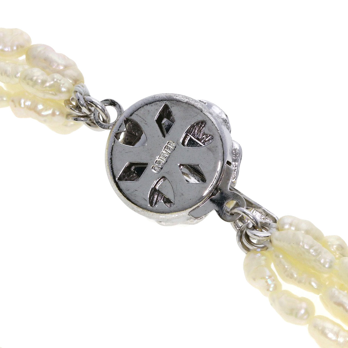 Freshwater Pearl 5-Row Bracelet Necklace 3-Piece Set Necklace Silver Metal 97.7g　Ladies