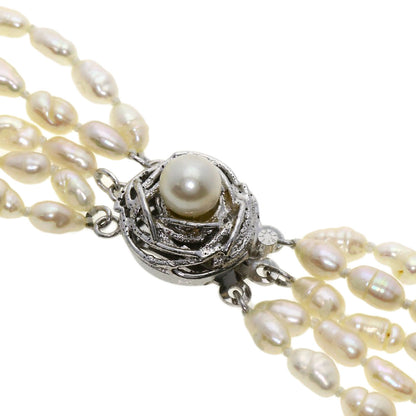 Freshwater Pearl 5-Row Bracelet Necklace 3-Piece Set Necklace Silver Metal 97.7g　Ladies