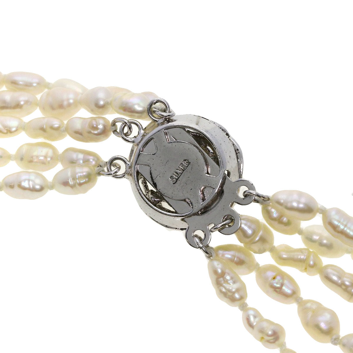 Freshwater Pearl 5-Row Bracelet Necklace 3-Piece Set Necklace Silver Metal 97.7g　Ladies