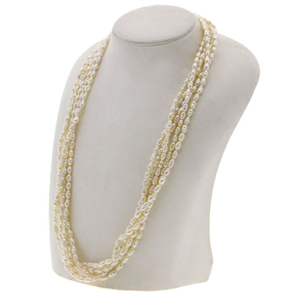 Freshwater Pearl 5-Row Bracelet Necklace 3-Piece Set Necklace Silver Metal 97.7g　Ladies