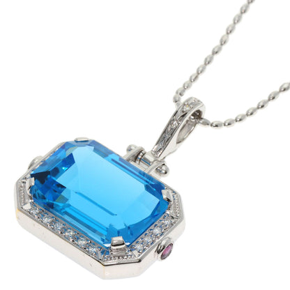 27.11ct Blue Topaz Ruby Necklace K18 White Gold  18.2g　Ladies