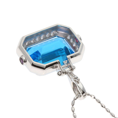27.11ct Blue Topaz Ruby Necklace K18 White Gold  18.2g　Ladies
