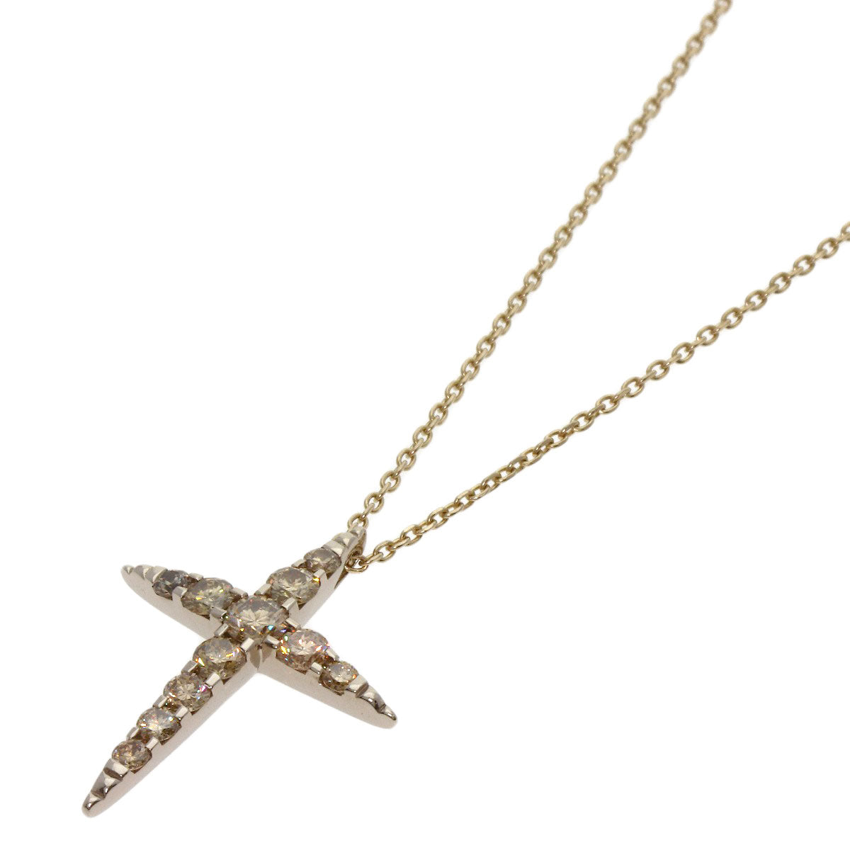 Kashikey Naked Cross Brown Diamond Necklace K18BG Ladies [Used]