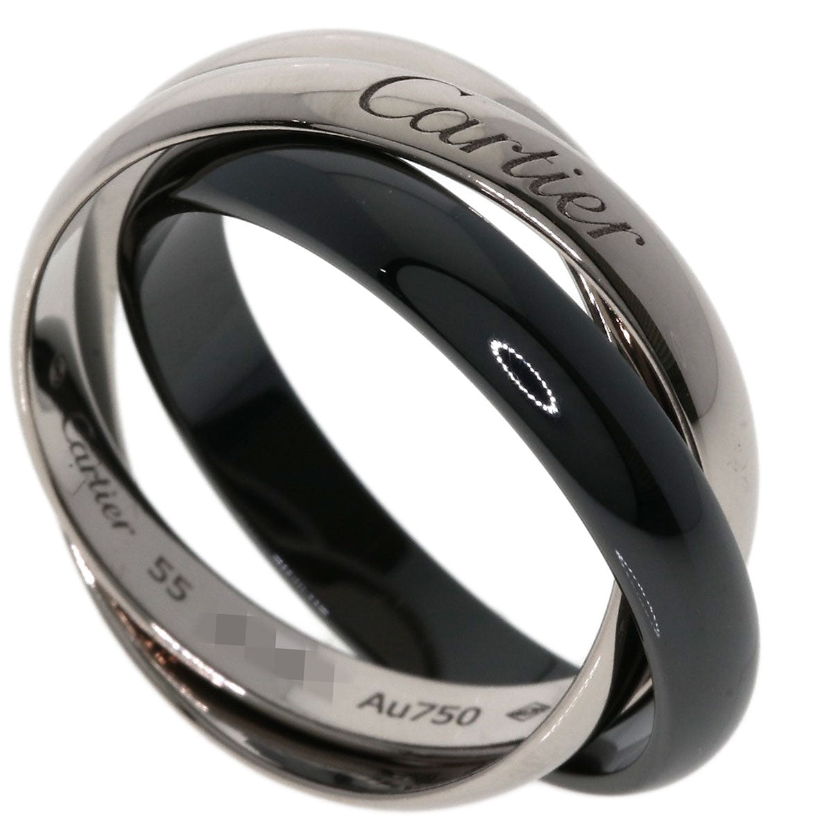CARTIER Trinity Classic Black Ceramic #55 Ring K18 White Gold Ladies [Used]