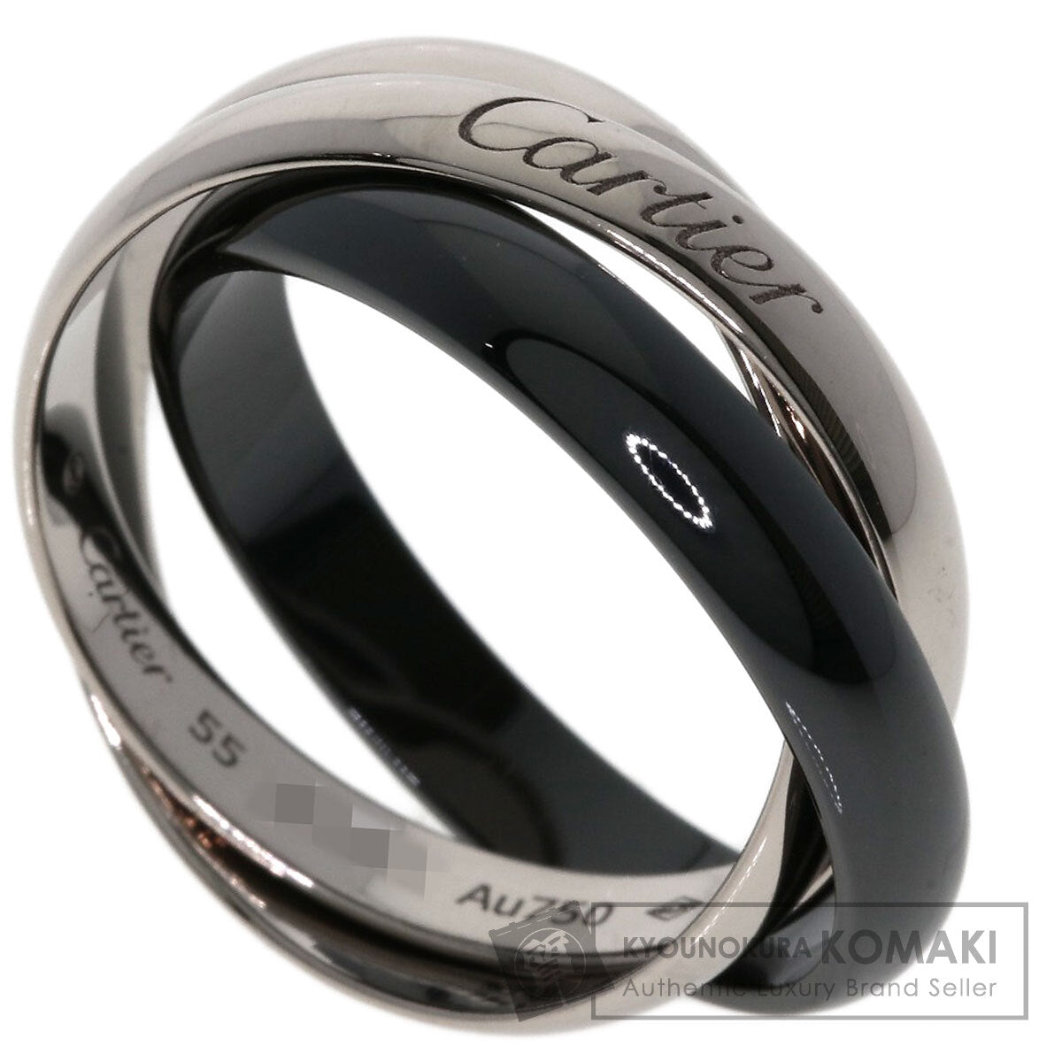 CARTIER Trinity Classic Black Ceramic #55 Ring K18 White Gold Ladies [Used]