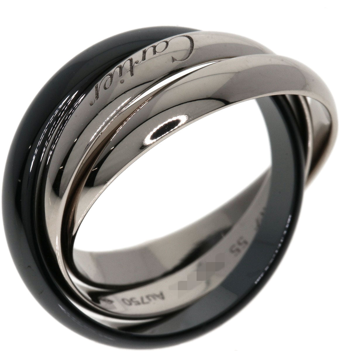 CARTIER Trinity Classic Black Ceramic #55 Ring K18 White Gold Ladies [Used]