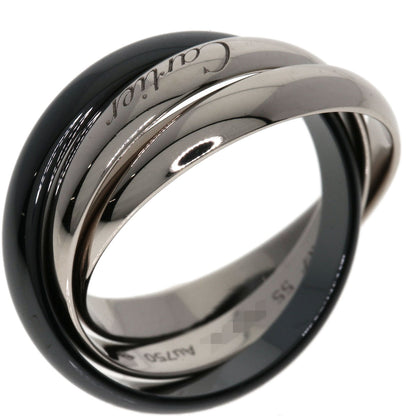 CARTIER Trinity Classic Black Ceramic #55 Ring K18 White Gold Ladies [Used]