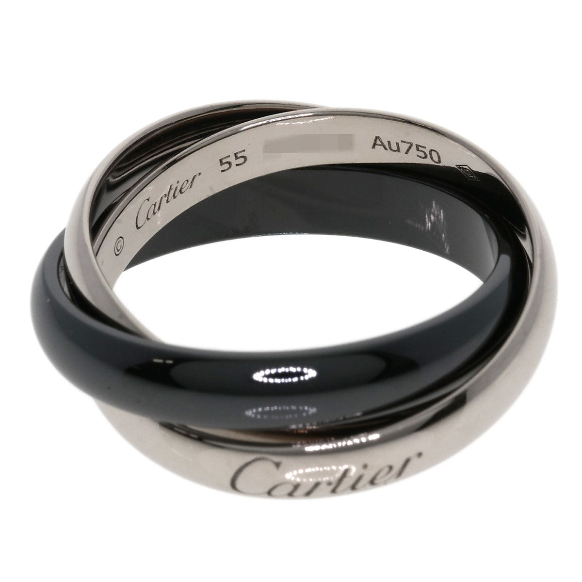 CARTIER Trinity Classic Black Ceramic #55 Ring K18 White Gold Ladies [Used]