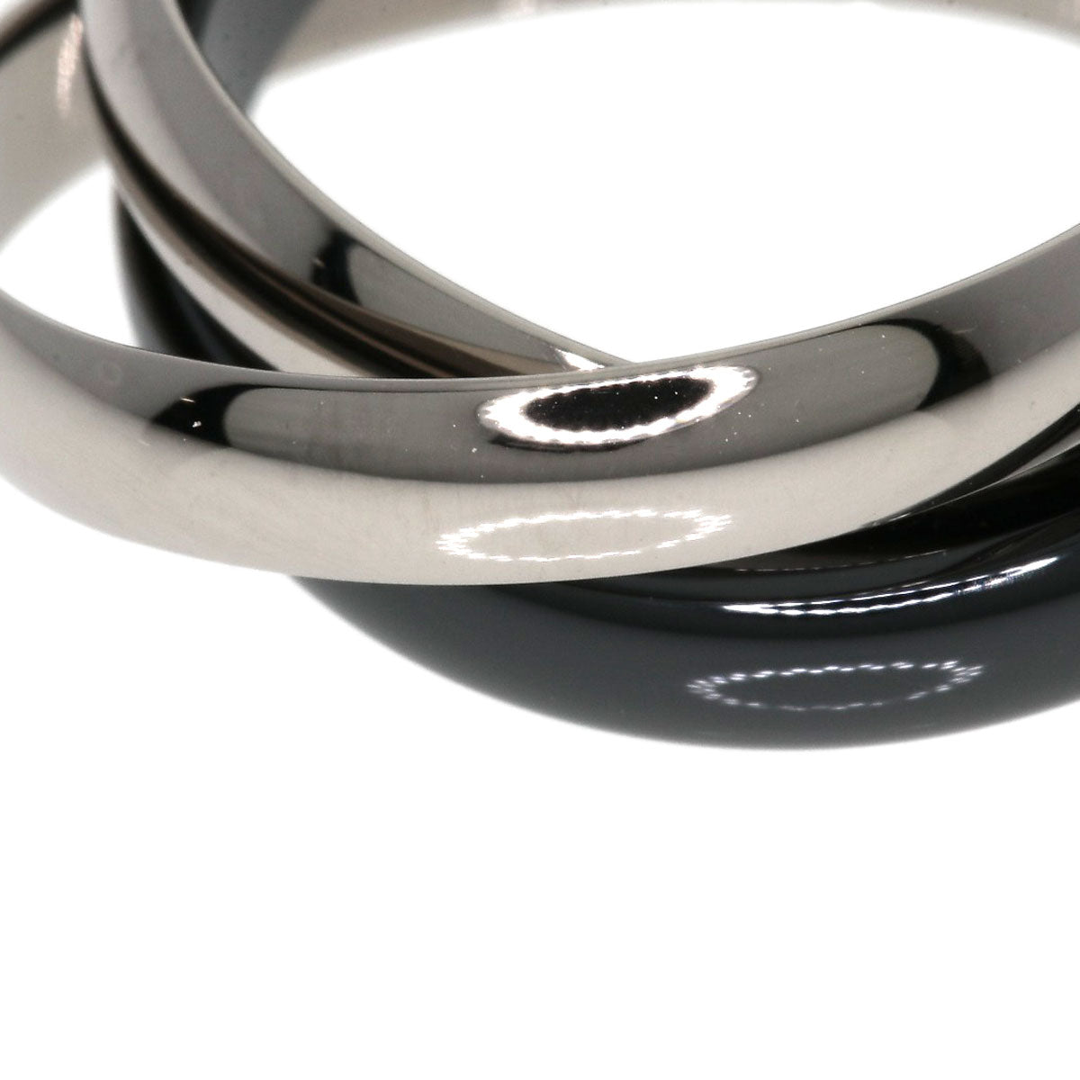 CARTIER Trinity Classic Black Ceramic #55 Ring K18 White Gold Ladies [Used]
