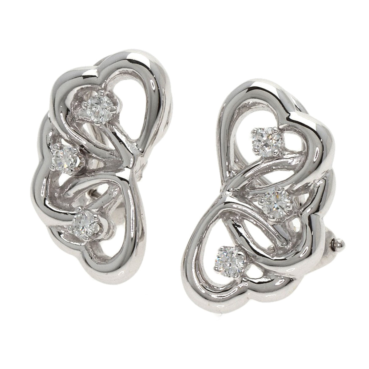 TIFFANY&Co. Triple Heart Diamond Earring K18 White Gold Ladies [Used]