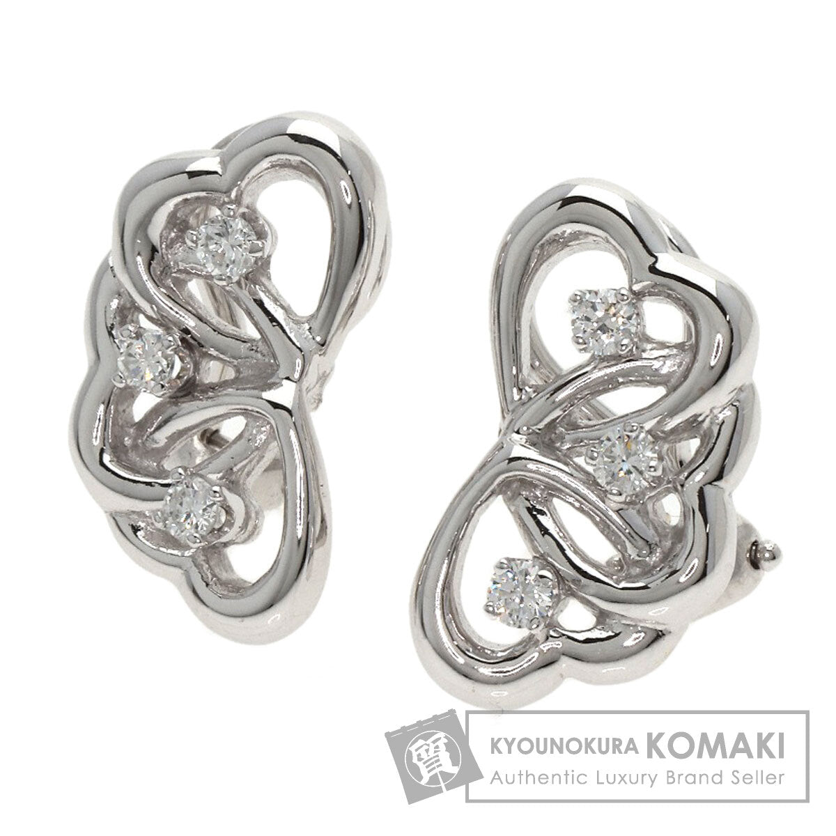 TIFFANY&Co. Triple Heart Diamond Earring K18 White Gold Ladies [Used]