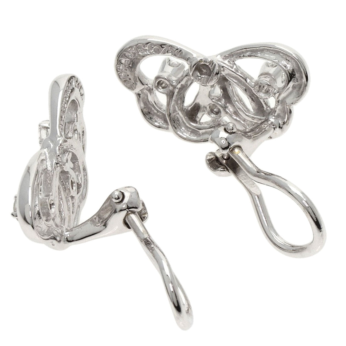 TIFFANY&Co. Triple Heart Diamond Earring K18 White Gold Ladies [Used]