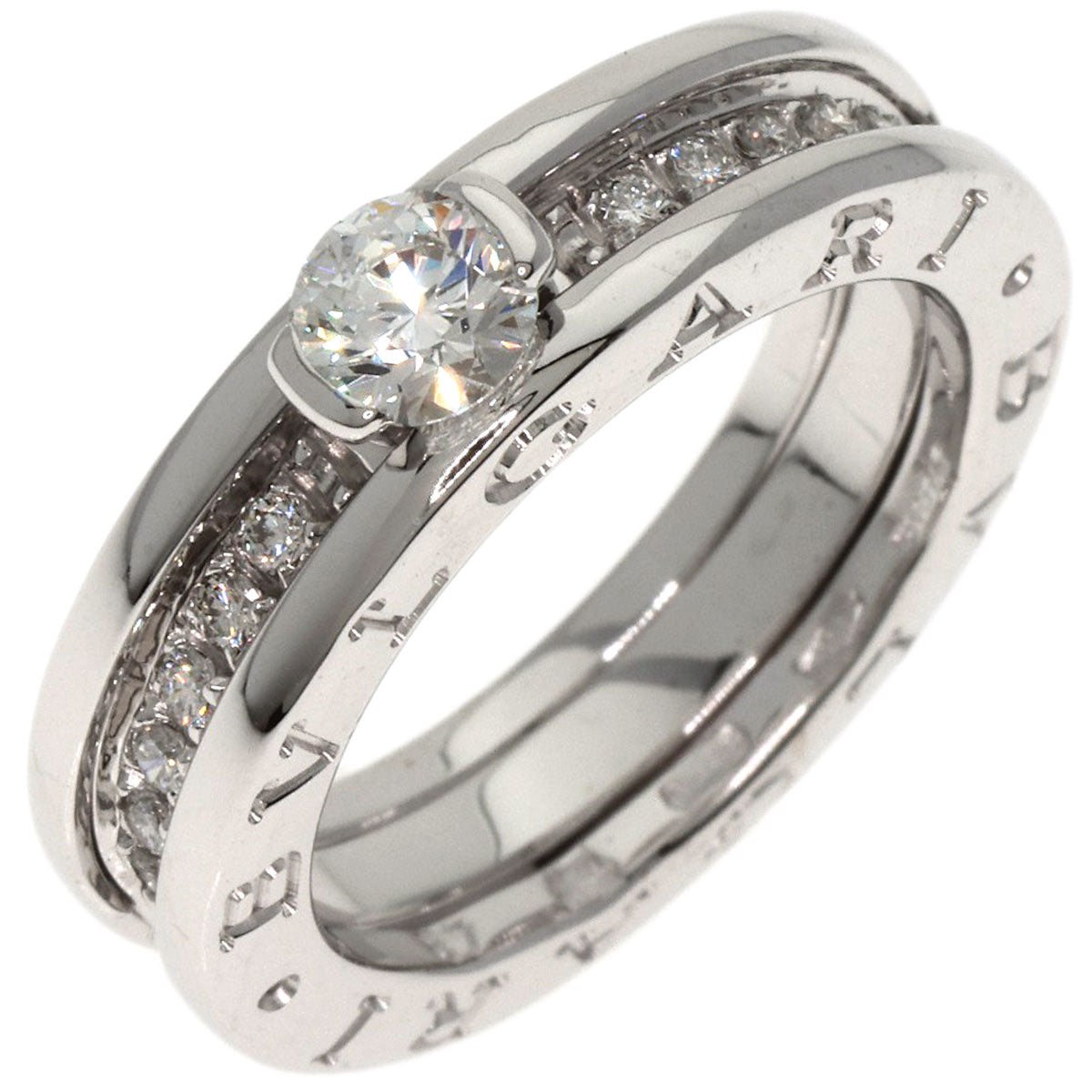 BVLGARI B-ero1 B-zero1 Solitaire Diamond#48 Ring K18 White Gold Ladies [Used]
