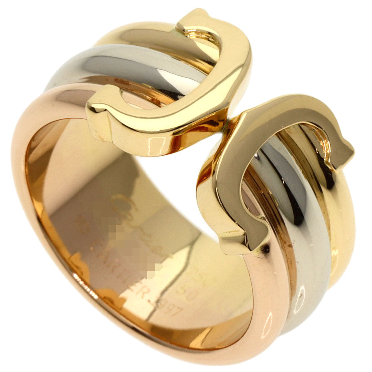 CARTIER 2C Ring LM #50 Ring K18 Yellow Gold K18 White GoldLadies [Used]