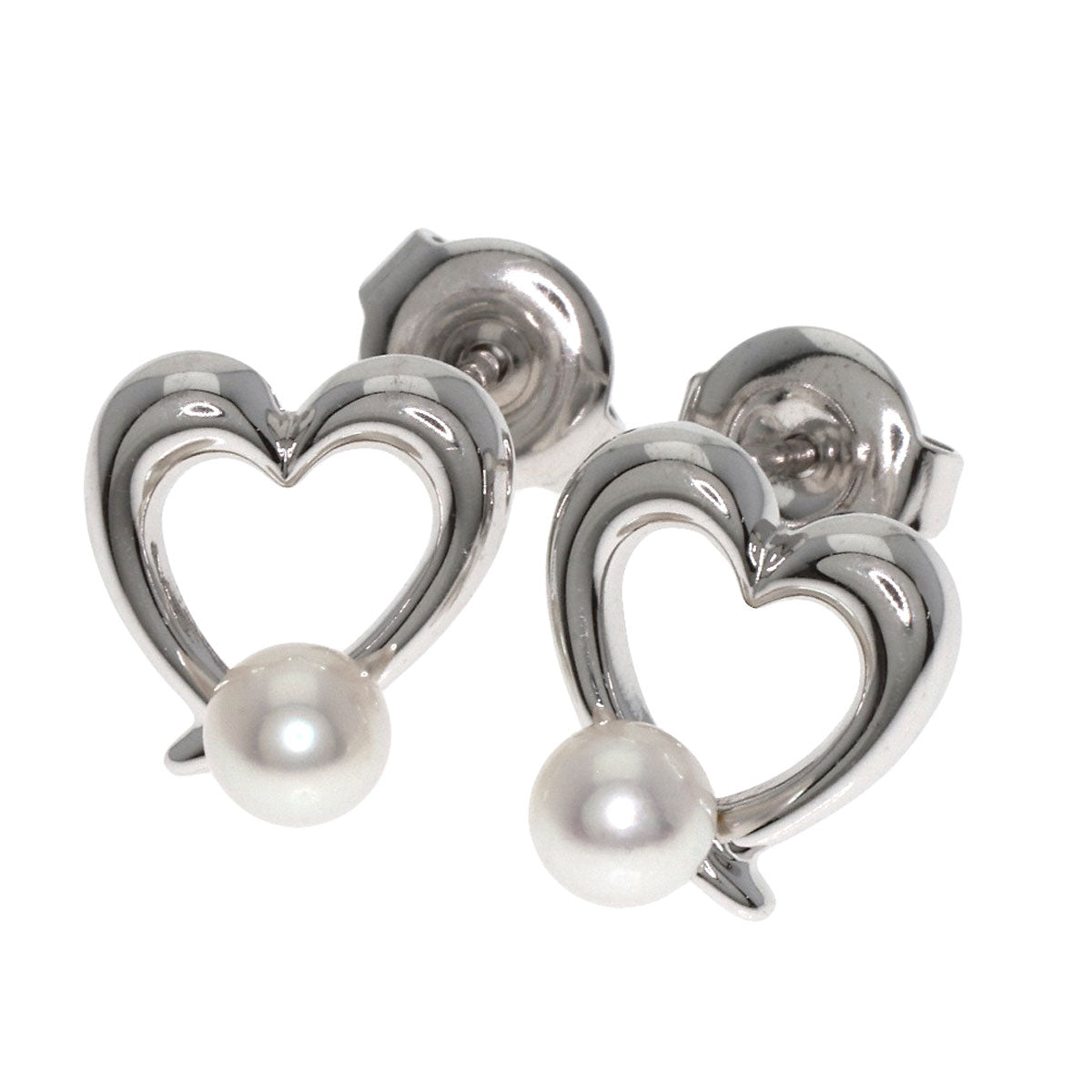 MIKIMOTO Heart motif Pearl Pearl earring K18 White Gold Ladies [Used]