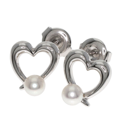 MIKIMOTO Heart motif Pearl Pearl earring K18 White Gold Ladies [Used]