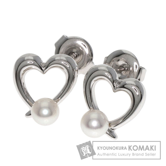 MIKIMOTO Heart motif Pearl Pearl earring K18 White Gold Ladies [Used]