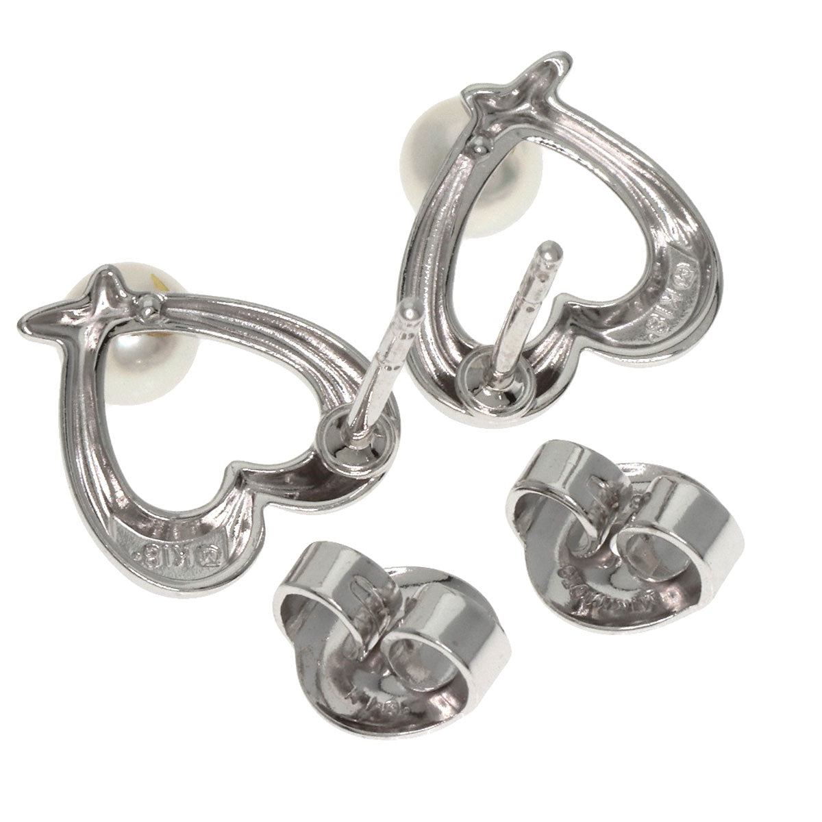 MIKIMOTO Heart motif Pearl Pearl earring K18 White Gold Ladies [Used]