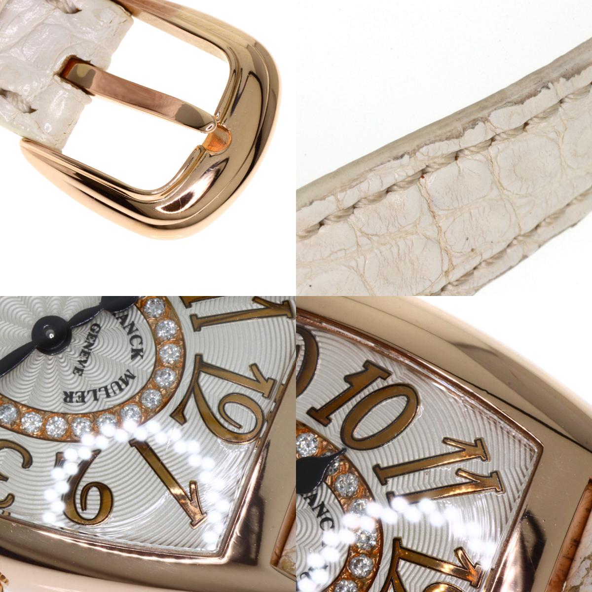 FRANCK MULLER TONNEAU CURVEX Relief Diamond Watches 1752QZRELCD1R K18 Pink Gold/Leather Ladies