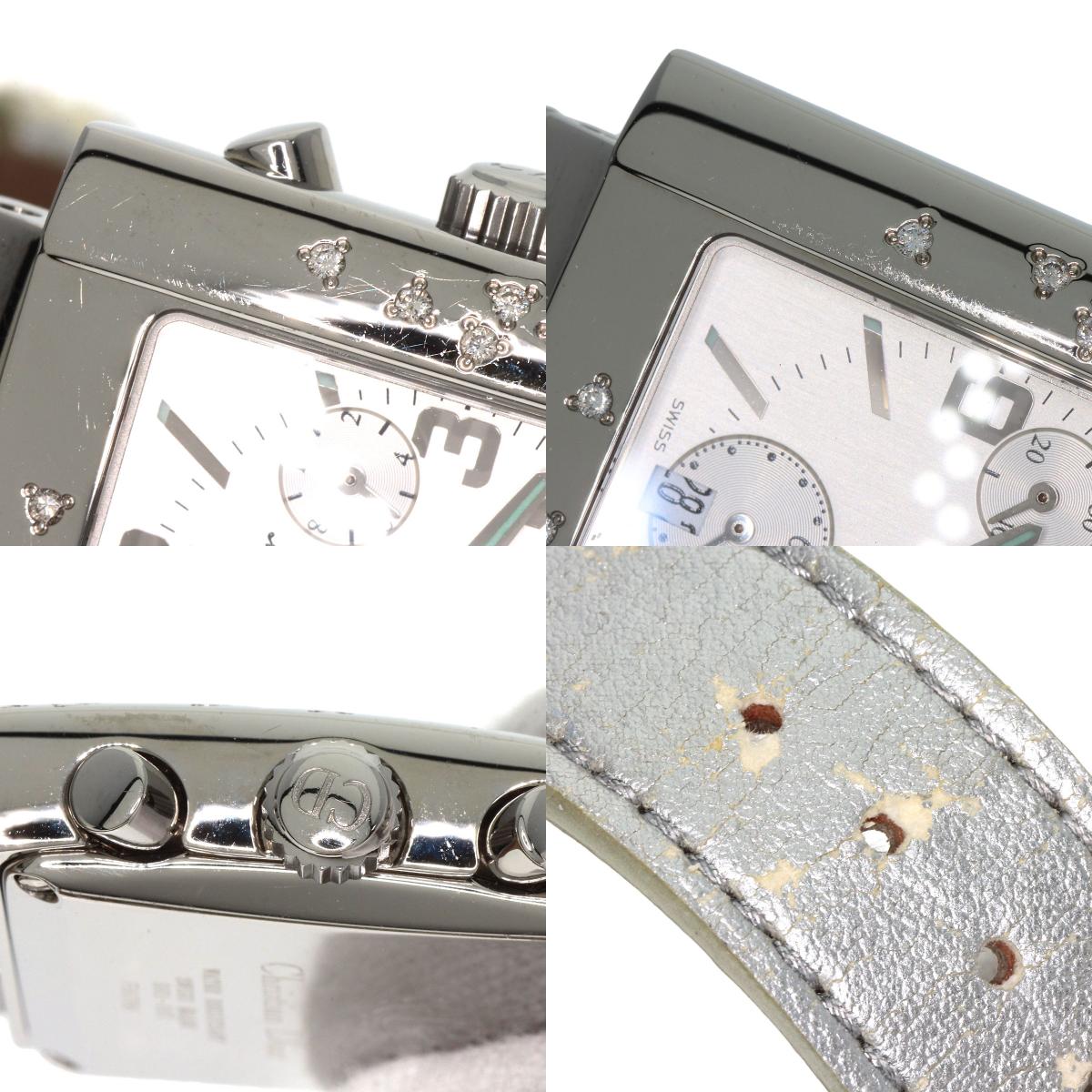 CHRISTIAN DIOR Riva Sparkling Chronograph Watches D81-101 Stainless Steel/Leather Ladies