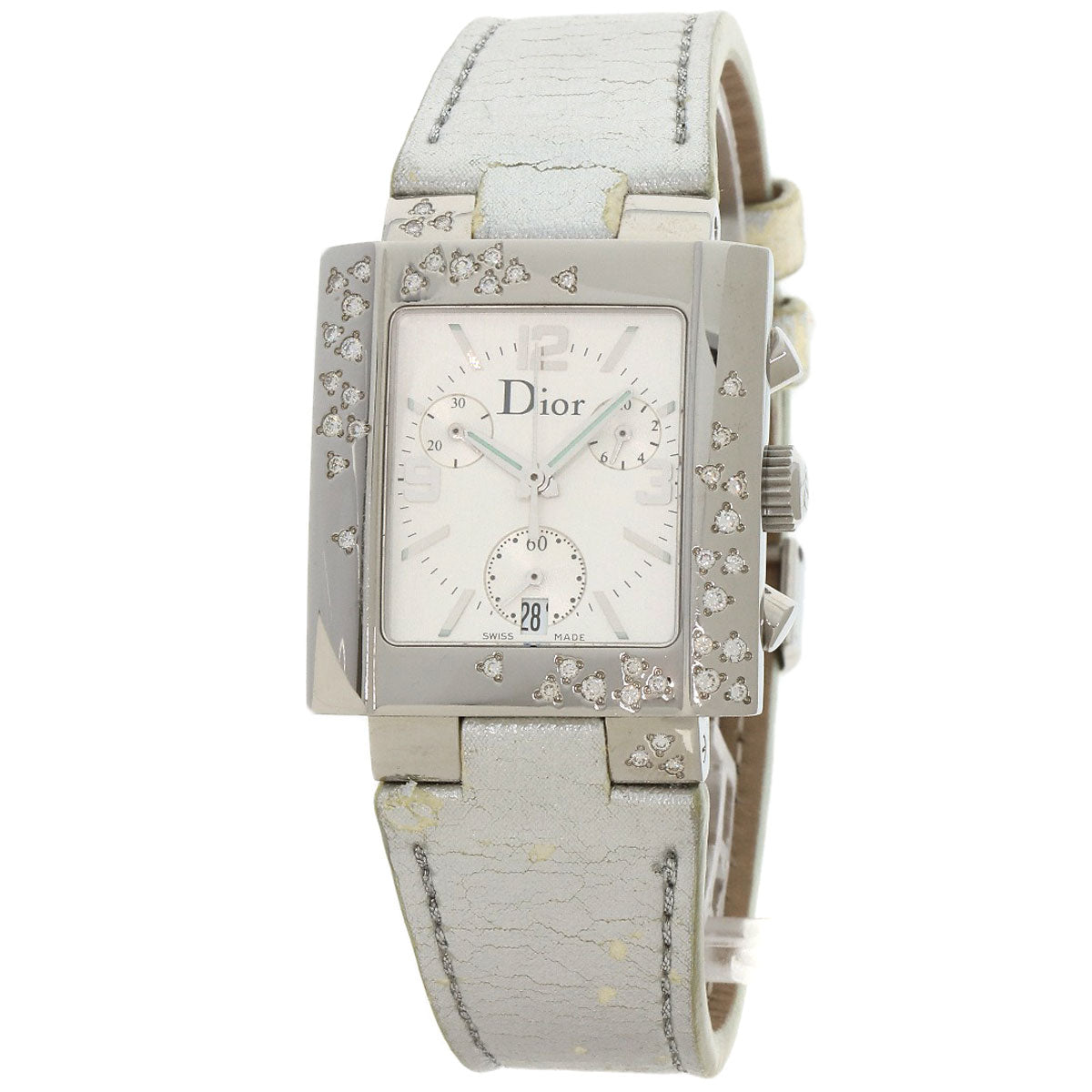 CHRISTIAN DIOR Riva Sparkling Chronograph Watches D81-101 Stainless Steel/Leather Ladies
