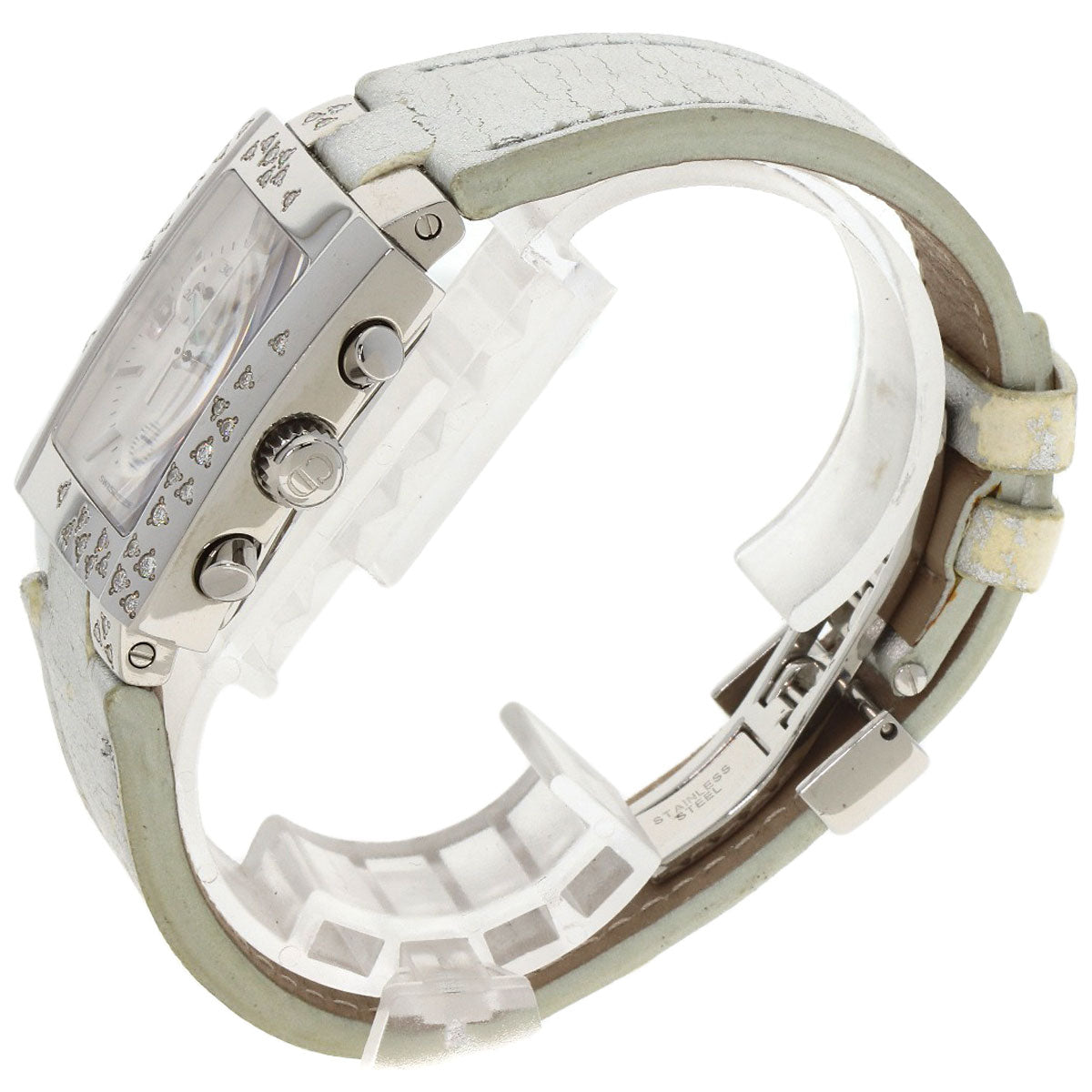 CHRISTIAN DIOR Riva Sparkling Chronograph Watches D81-101 Stainless Steel/Leather Ladies