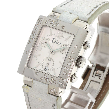 CHRISTIAN DIOR Riva Sparkling Chronograph Watches D81-101 Stainless Steel/Leather Ladies