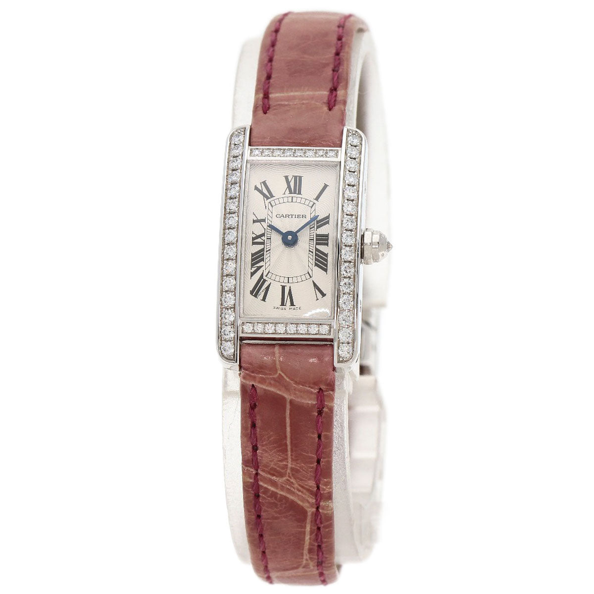 CARTIER Mini tank American Watches WB710015 K18 White Gold/Leather Ladies