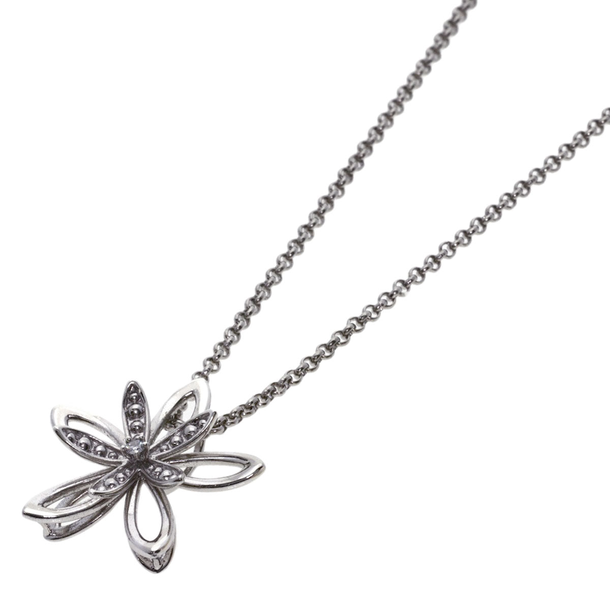 TASAKI Flower motif Diamond with replacement top Necklace Silver Ladies [Used]