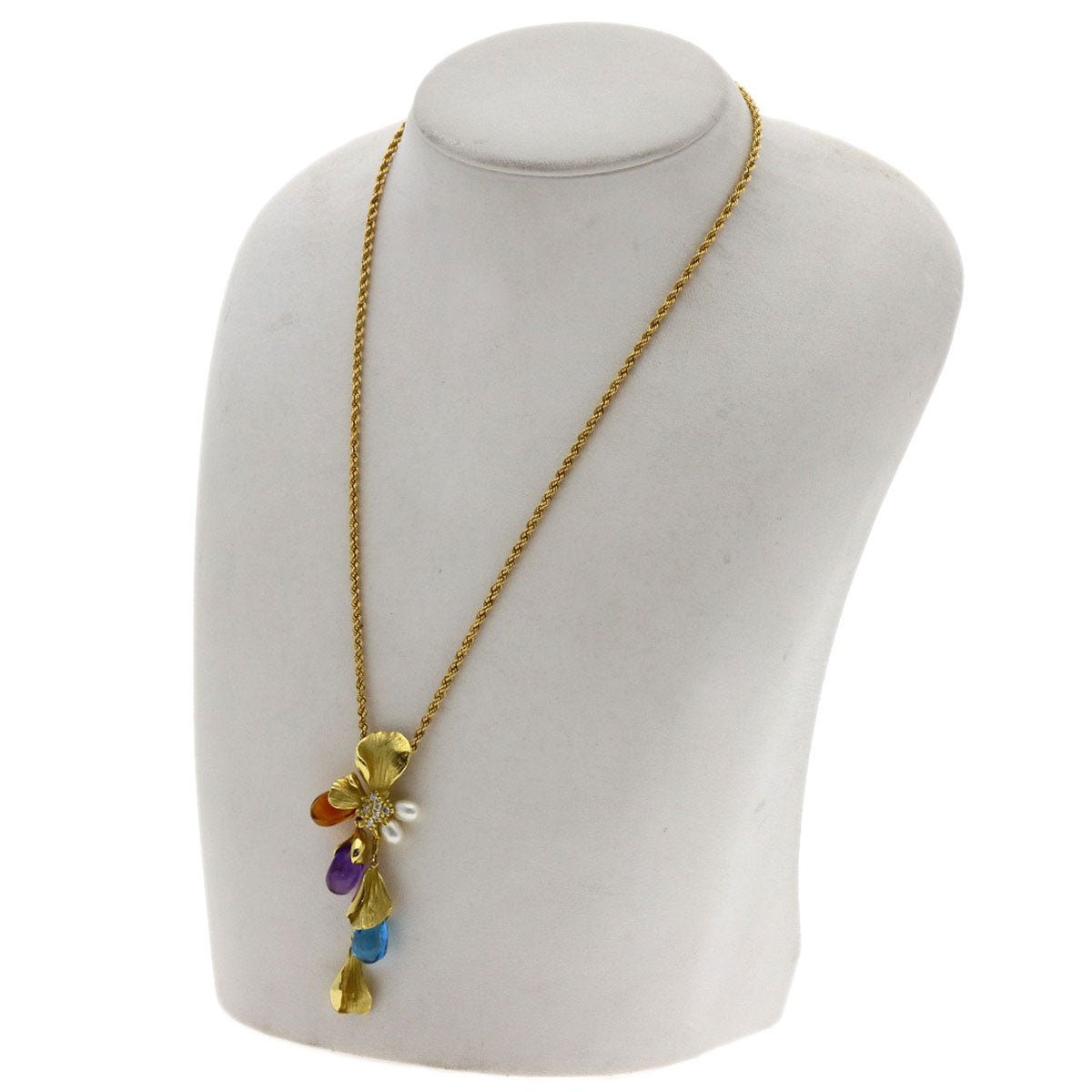 Jeunet   Necklace Citrin Amethyst BullTopaz Diamond Pearl K18 Yellow Gold Ladies