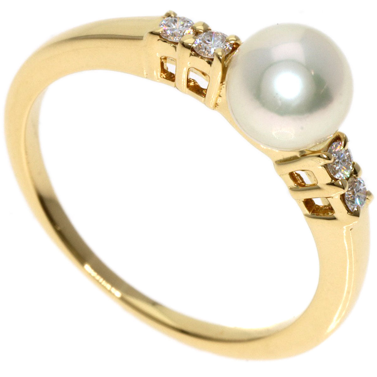 MIKIMOTO Pearl Pearl Diamond Ring K18 Yellow Gold Ladies [Used]