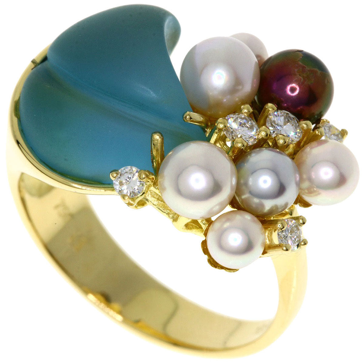 Pearl Pearl Diamond Colored Stone Ring K18 Yellow Gold  9.5g　Ladies