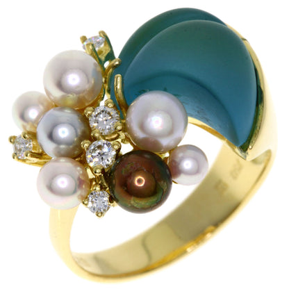 Pearl Pearl Diamond Colored Stone Ring K18 Yellow Gold  9.5g　Ladies