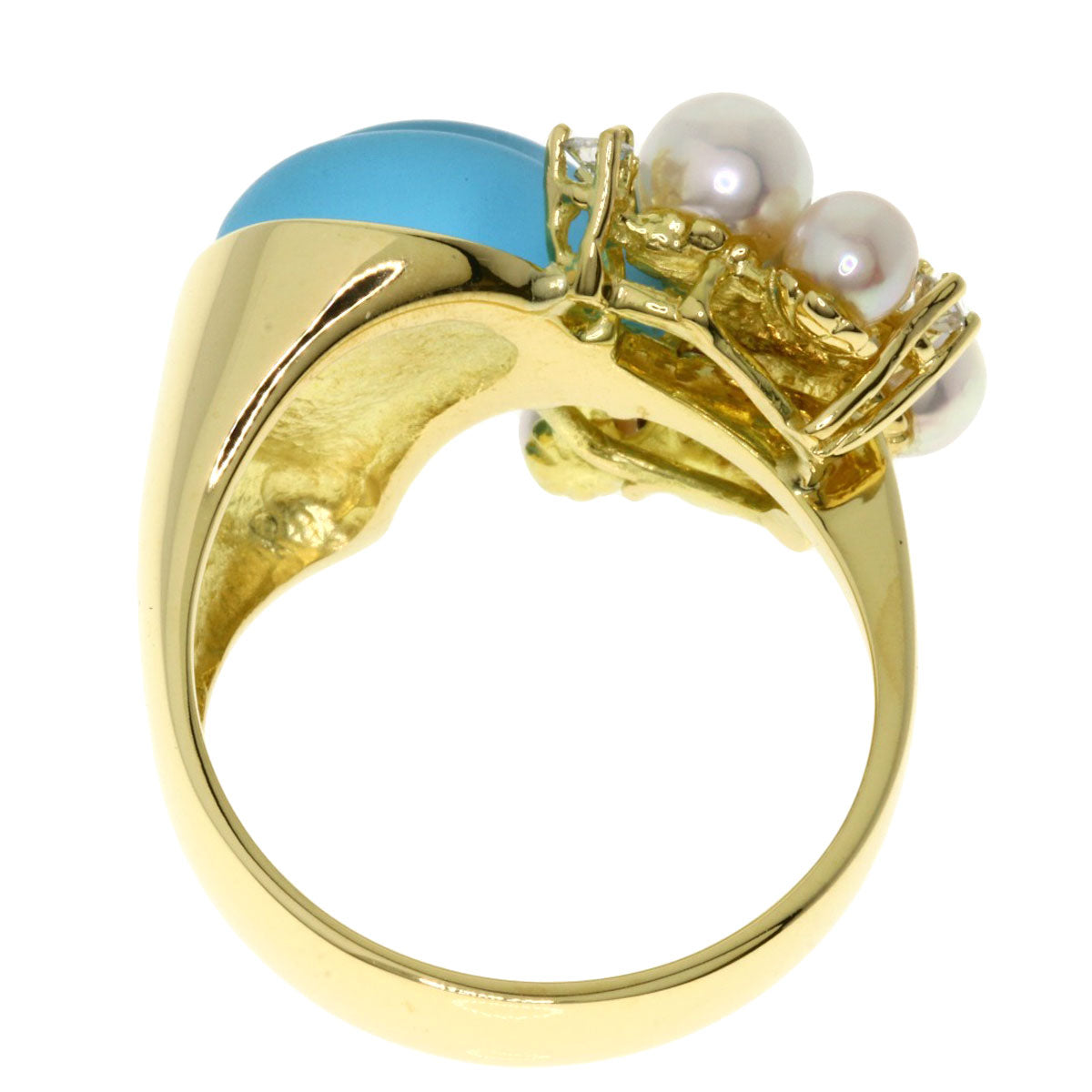 Pearl Pearl Diamond Colored Stone Ring K18 Yellow Gold  9.5g　Ladies