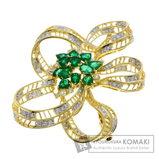 3.09ct Emerald Diamond Brooch K18 Yellow Gold  17.49g　Ladies