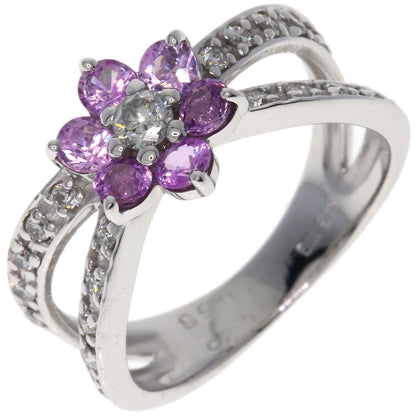 0.58ct Flower Motif Pink Sapphire Diamond Ring K18 White Gold  3.6g　Ladies