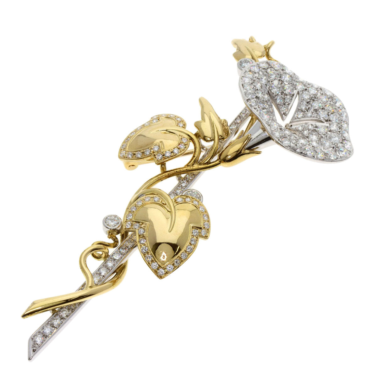 2.84ct Morning glory motif Diamond Brooch K18 Yellow Gold PT900 19.4g　Ladies