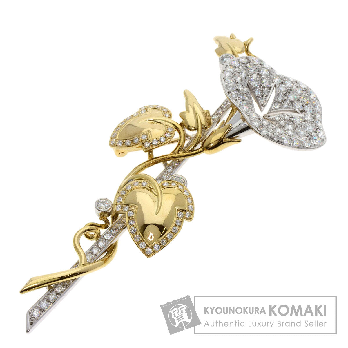 2.84ct Morning glory motif Diamond Brooch K18 Yellow Gold PT900 19.4g　Ladies