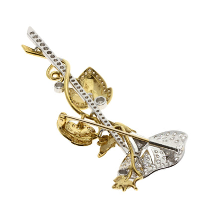 2.84ct Morning glory motif Diamond Brooch K18 Yellow Gold PT900 19.4g　Ladies