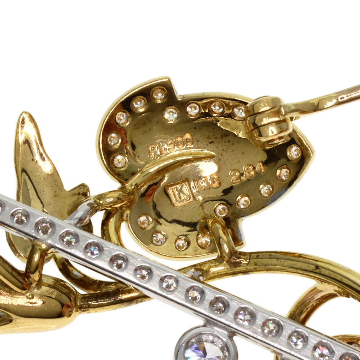 2.84ct Morning glory motif Diamond Brooch K18 Yellow Gold PT900 19.4g　Ladies
