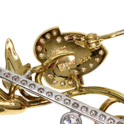 2.84ct Morning glory motif Diamond Brooch K18 Yellow Gold PT900 19.4g　Ladies