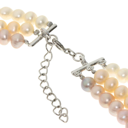 Freshwater Pearl 3 rows Necklace Metal 61.6g　Ladies
