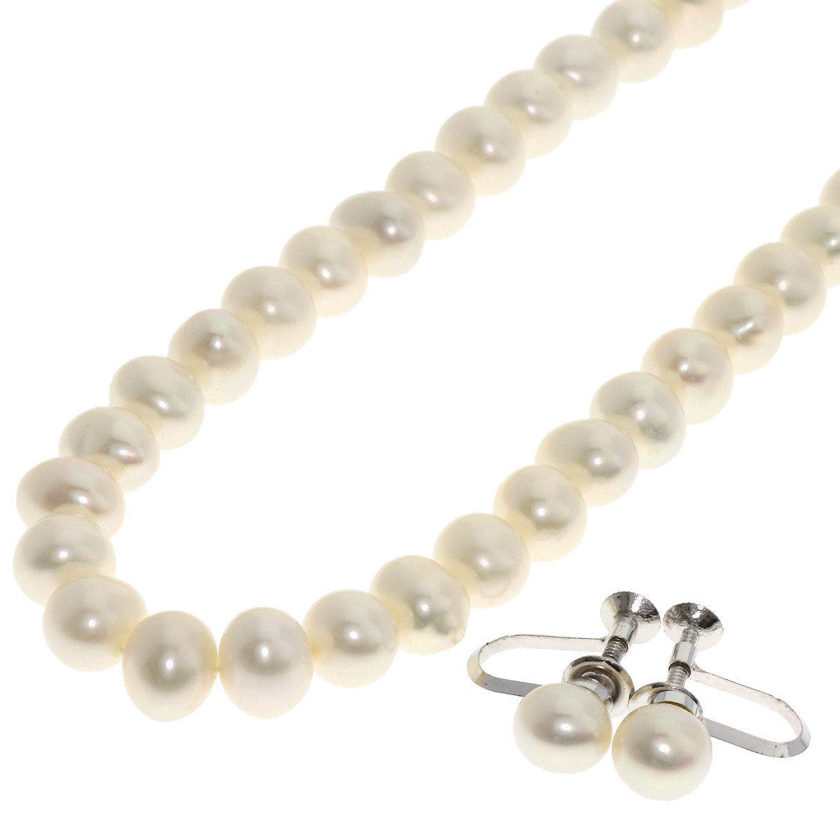 Freshwater Pearl Earrings (2-piece set) Necklace Silver 38g　Ladies