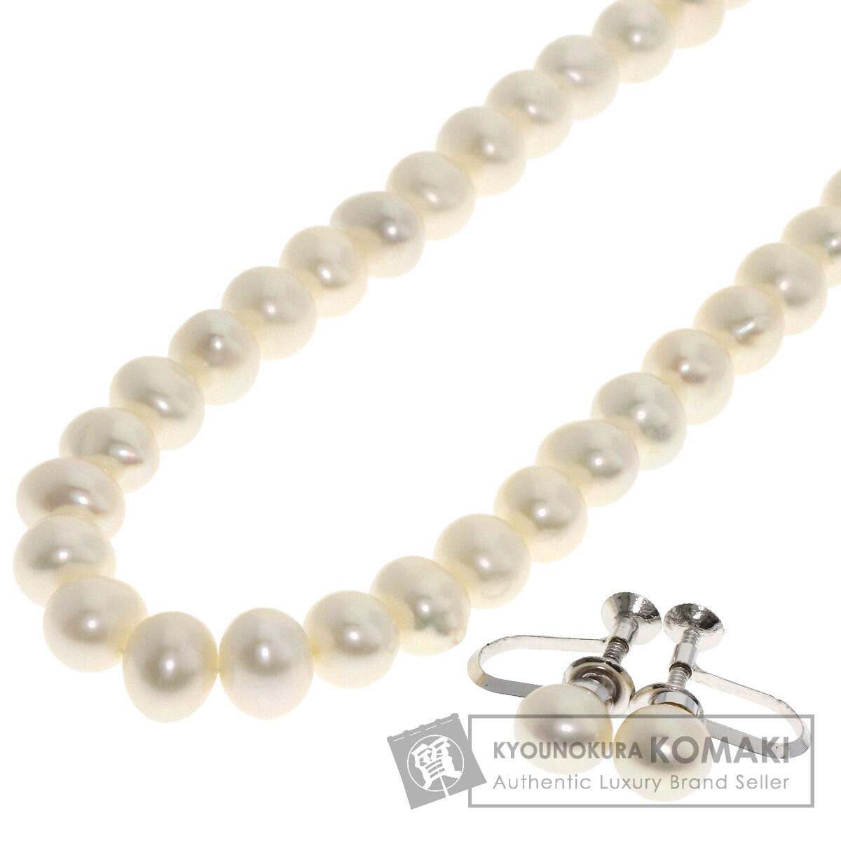 Freshwater Pearl Earrings (2-piece set) Necklace Silver 38g　Ladies