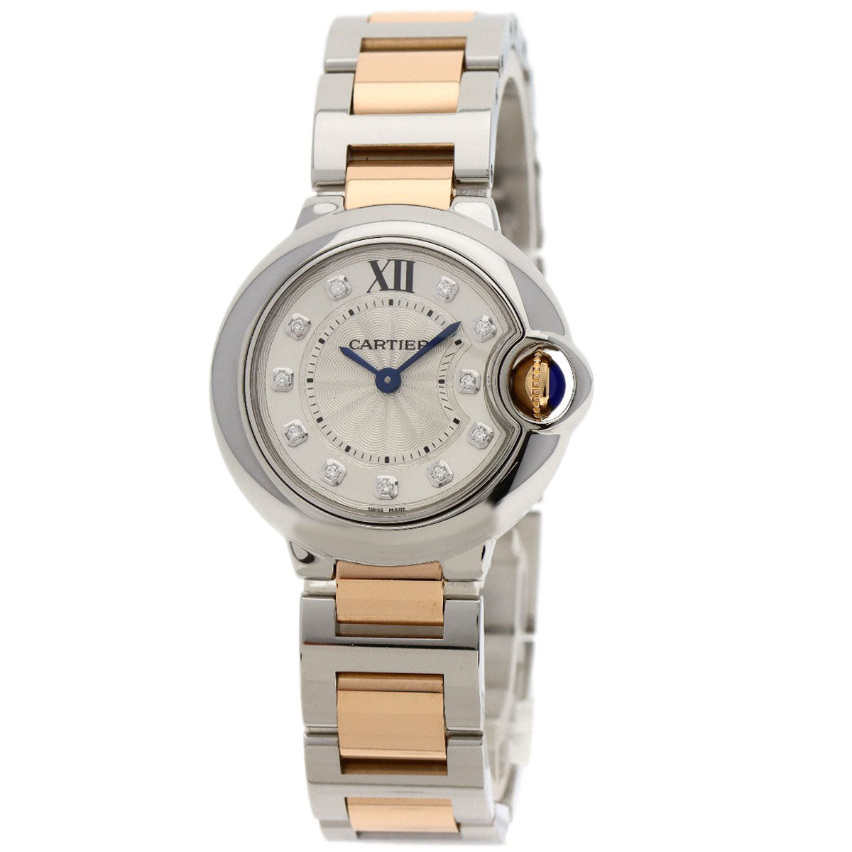 CARTIER Baron Blue 1.1" 11P Diamond Watches WE902030 Stainless Steel/SSxK18PG Ladies