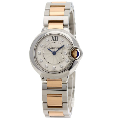 CARTIER Baron Blue 1.1" 11P Diamond Watches WE902030 Stainless Steel/SSxK18PG Ladies