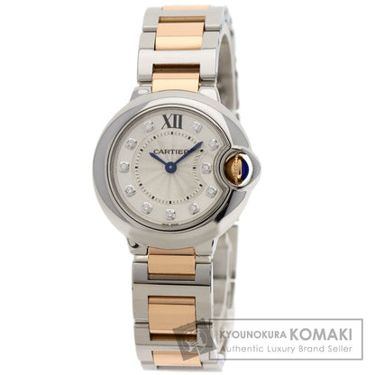 CARTIER Baron Blue 1.1" 11P Diamond Watches WE902030 Stainless Steel/SSxK18PG Ladies